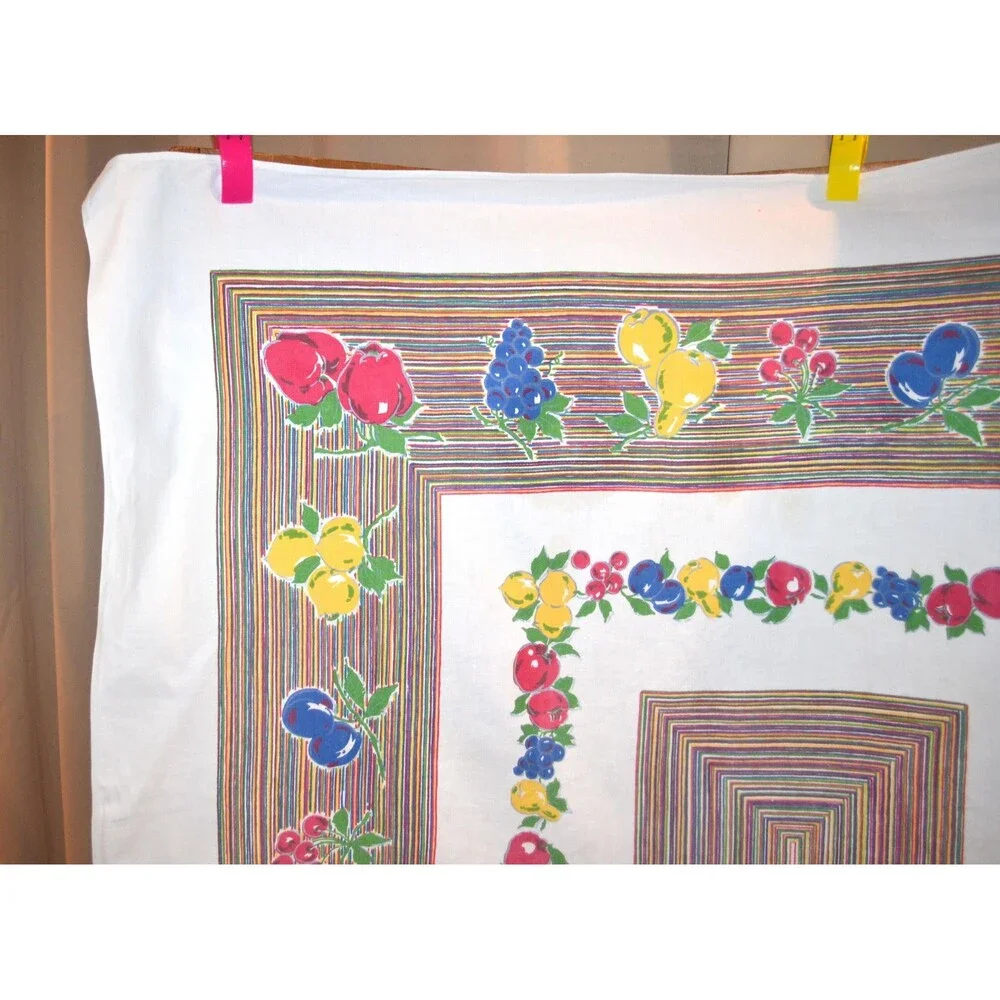 Kitsch Klatsch Tablecloth Fresh Fruit and Stripes on White